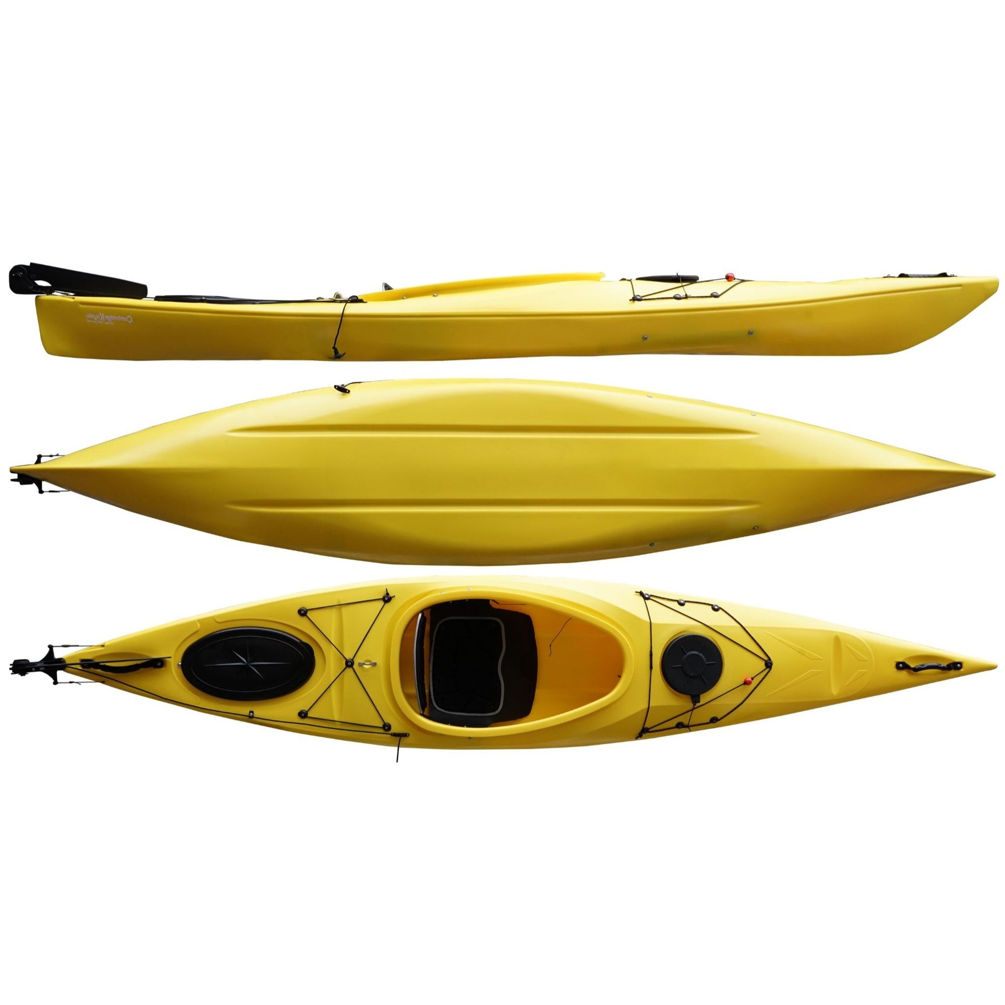 Cambridge Kayaks Adventure 350 sit in kayak in bright yellow, lightweight and stable kayak for beginners, leisure paddling, and touring rivers, lakes and sea