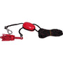 Complete Cambridge Kayaks anchor kit showing the red folding anchor, rope, buoy, and metal clip neatly arranged on a grey background.