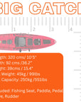 Dimensions diagram of the Cambridge Kayaks Big Catch 10.5ft Pedal Fishing Kayak showing length, width, and hull profile for stability comparison.
