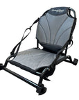 Cambridge Kayaks Big Catch replacement aluminium kayak fishing chair angled front view showing grey mesh seat and backrest.