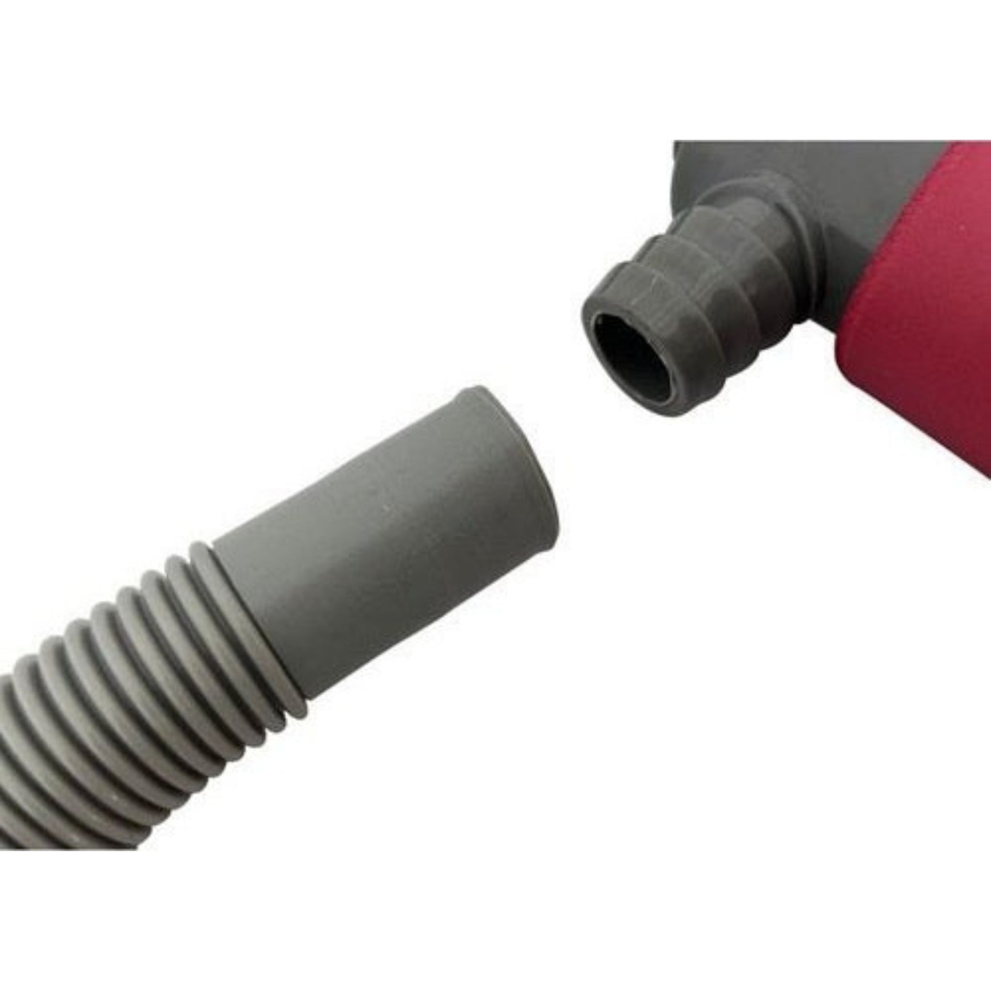 Close-up of the Cambridge Kayaks bilge pump showing the grey nozzle and hose attachment fitting.