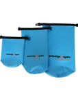 Set of three blue Cambridge Kayaks waterproof dry bags displayed at a different angle, showing their wide base and capacity for kayaking and paddleboarding adventures.