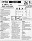 Cambridge Kayaks buoyancy aid size guide and EN ISO 12402-5 certification label