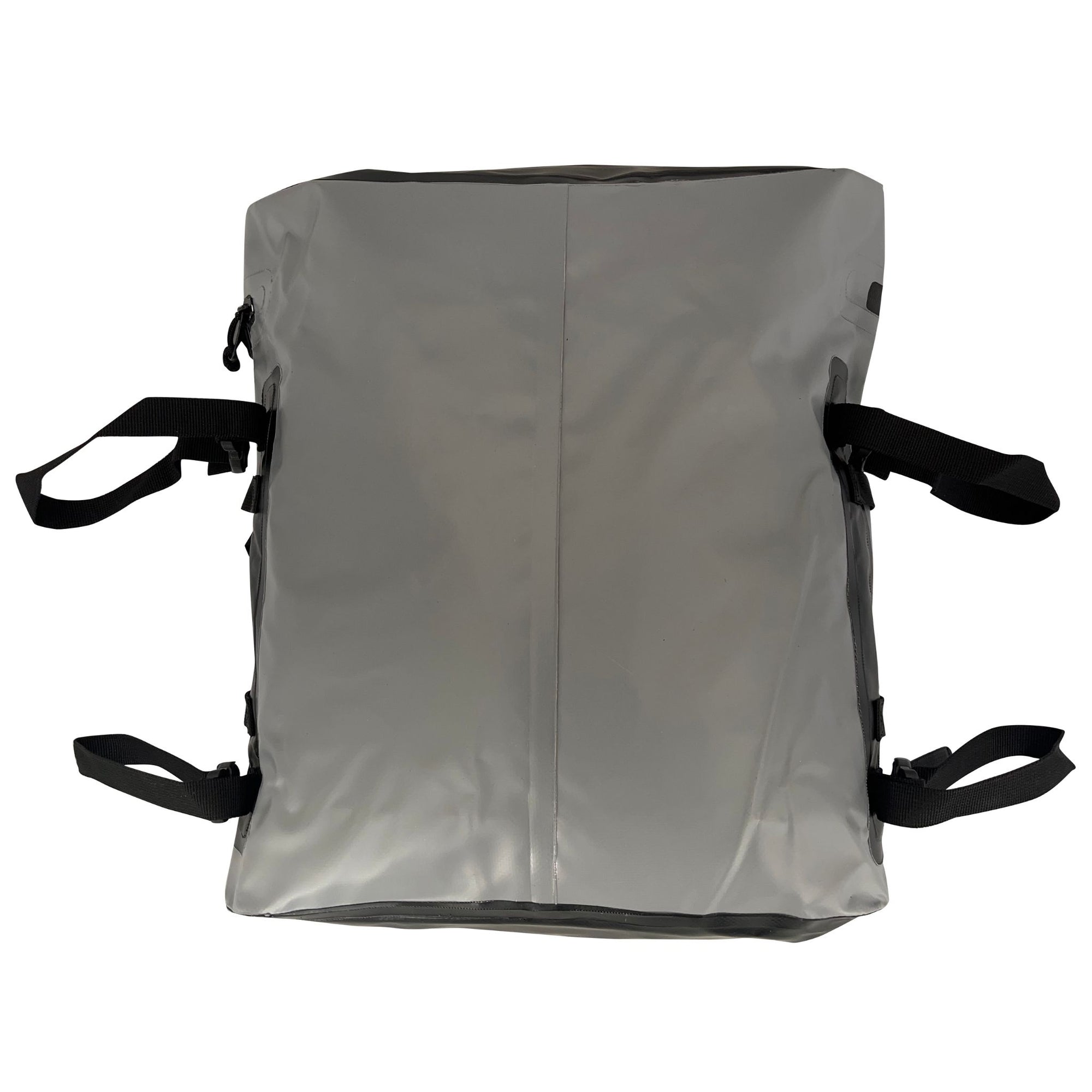 Flat back view of the Cambridge Kayaks Deluxe 15L Dry Deck Bag showing attachment points and waterproof sealed surface for secure fit on kayak decks.