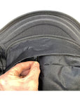 Detailed close-up showing the zip fastening of the Cambridge Kayaks Deluxe Seat’s storage pouch for easy access and water-resistant protection.