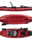 Angled view of the Discovery 10ft Pro Fishing Kayak in dark red. Displays seating layout, rod holders, and storage area ideal for leisure paddling or fishing.