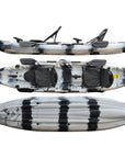 Cambridge Kayaks double sit on top fishing kayak in black white camo, stable tandem kayak with rod holders and storage, perfect for sea, river and lake fishing in the UK