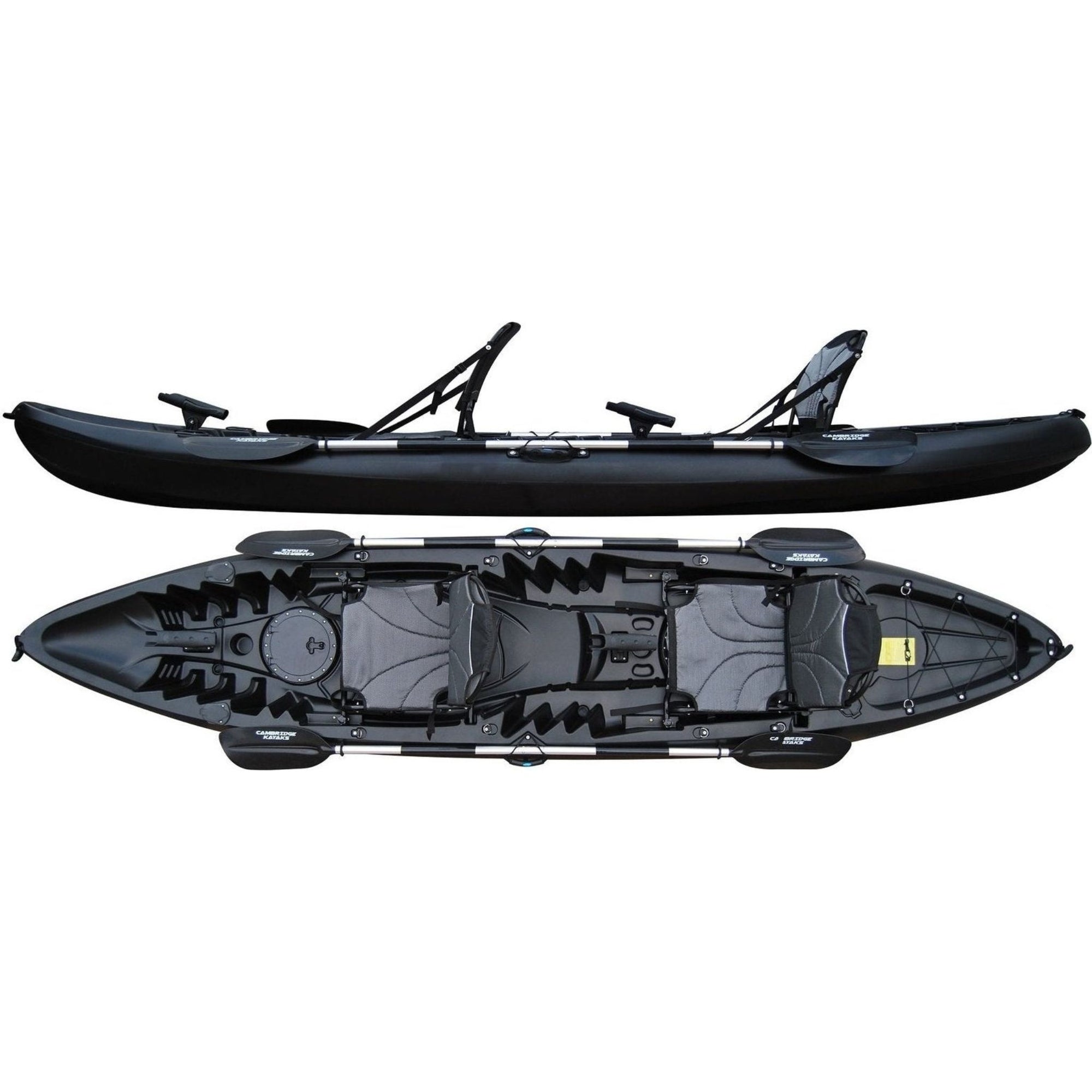 Cambridge Kayaks double sit on top fishing kayak in solid black, versatile tandem kayak for beginners and families, ideal for fishing, exploring and touring rivers and lakes