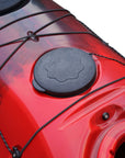 Cambridge Kayaks Explorer 430 sit inside kayak in red black fade, front angled view showing aerodynamic touring bow and deep seat design.