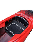 Side profile of the Cambridge Kayaks Explorer 430 sit inside kayak in red black fade, built for stability, comfort, and long-distance paddling.