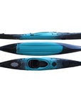 Cambridge Kayaks Explorer 430 sit inside touring kayak in blue black fade, one of the best lightweight touring kayaks UK for beginners and experienced paddlers, ideal for fishing or leisure use