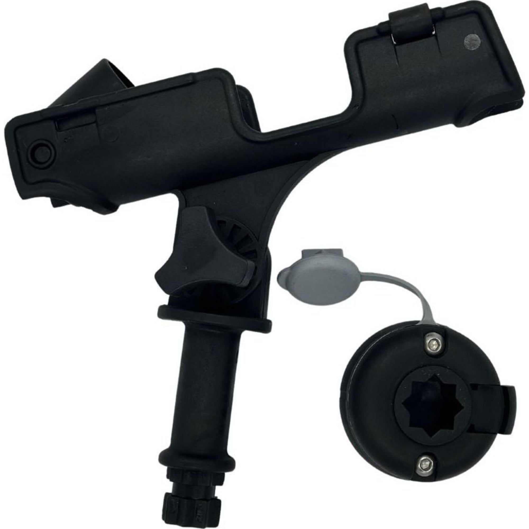 Cambridge Kayaks adjustable fishing rod holder with base mount and locking cap, designed for kayak installation.
