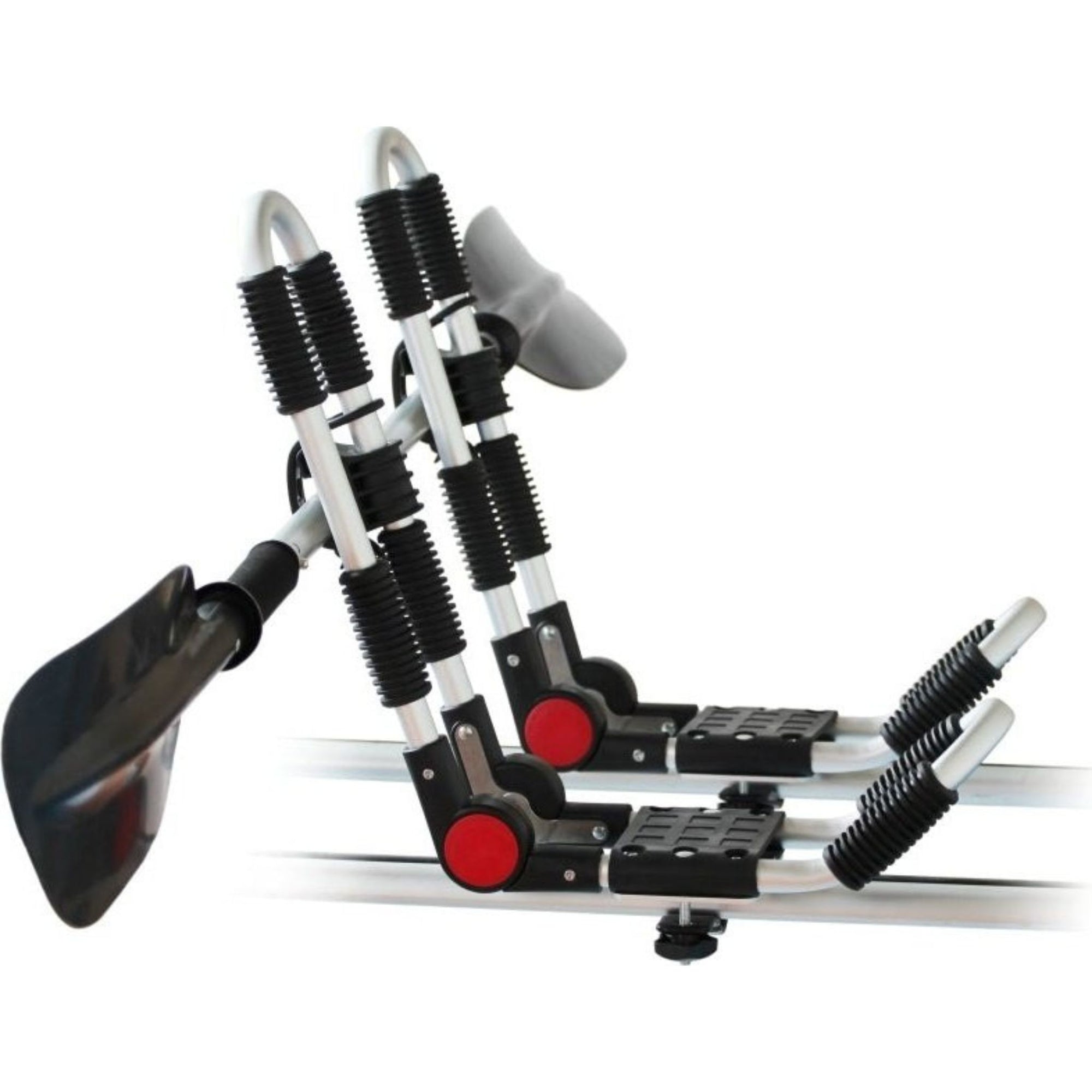 The Cambridge Kayaks Folding J Bars 2nd Edition shown in a partially folded setup, demonstrating compact storage and quick-release function.