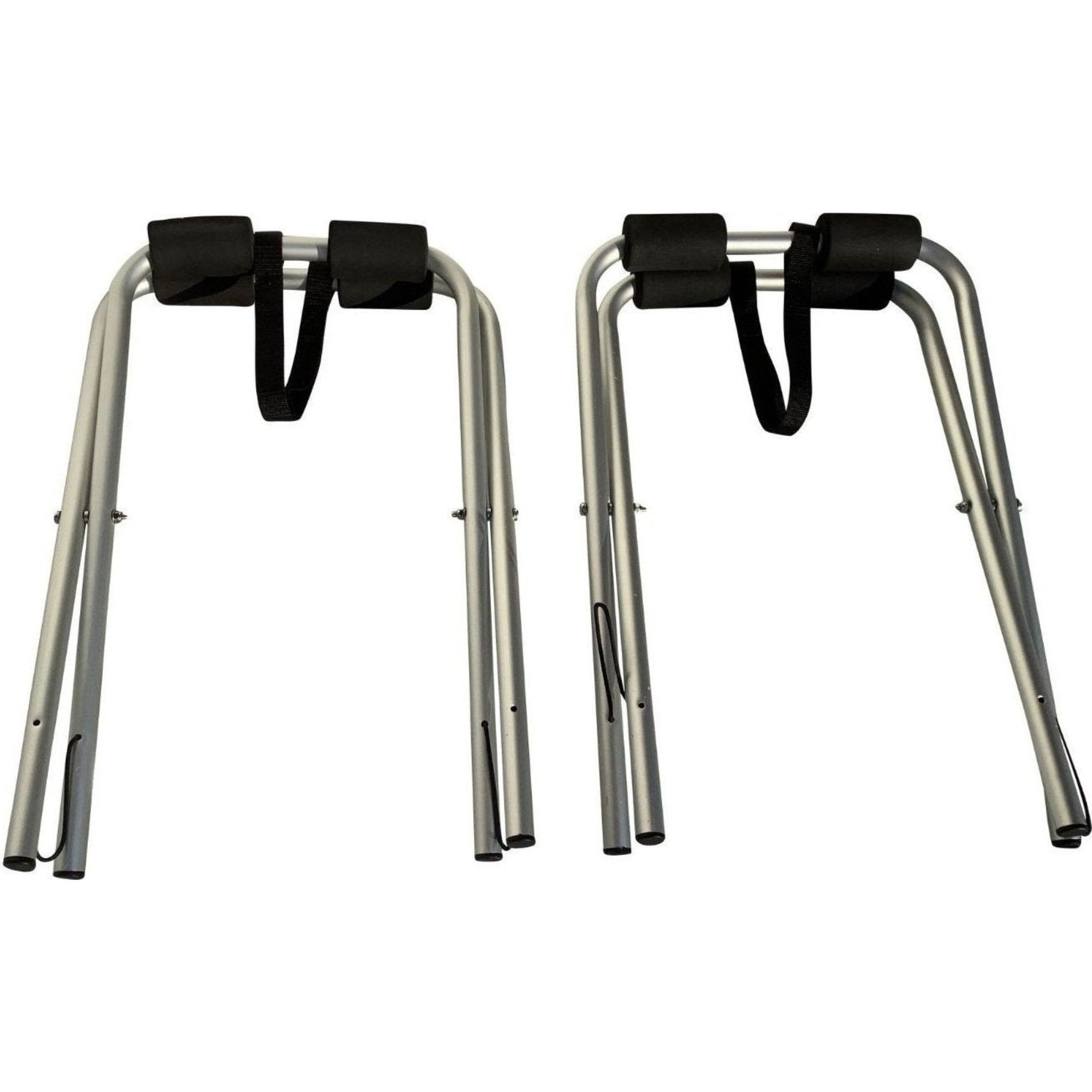Cambridge Kayaks folding stand set shown from the front, featuring two metal frames with black padded supports and straps.