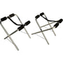 Pair of Cambridge Kayaks folding stands made from silver metal tubing with padded supports and black securing straps.