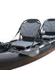 Cambridge Kayaks elevated frame seat installed on a black kayak, demonstrating its raised sitting position and reinforced metal frame for stability.
