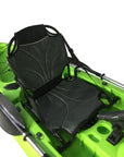 Cambridge Kayaks adjustable frame seat fitted to a green kayak, displaying high back support and solid base frame for ergonomic seating.