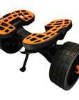 Front view of the Cambridge Kayaks Heavy Duty Kayak Trolley showing the dual axle frame, wide all-terrain wheels, and heavy-load cradle built for easy transport of large kayaks and canoes.