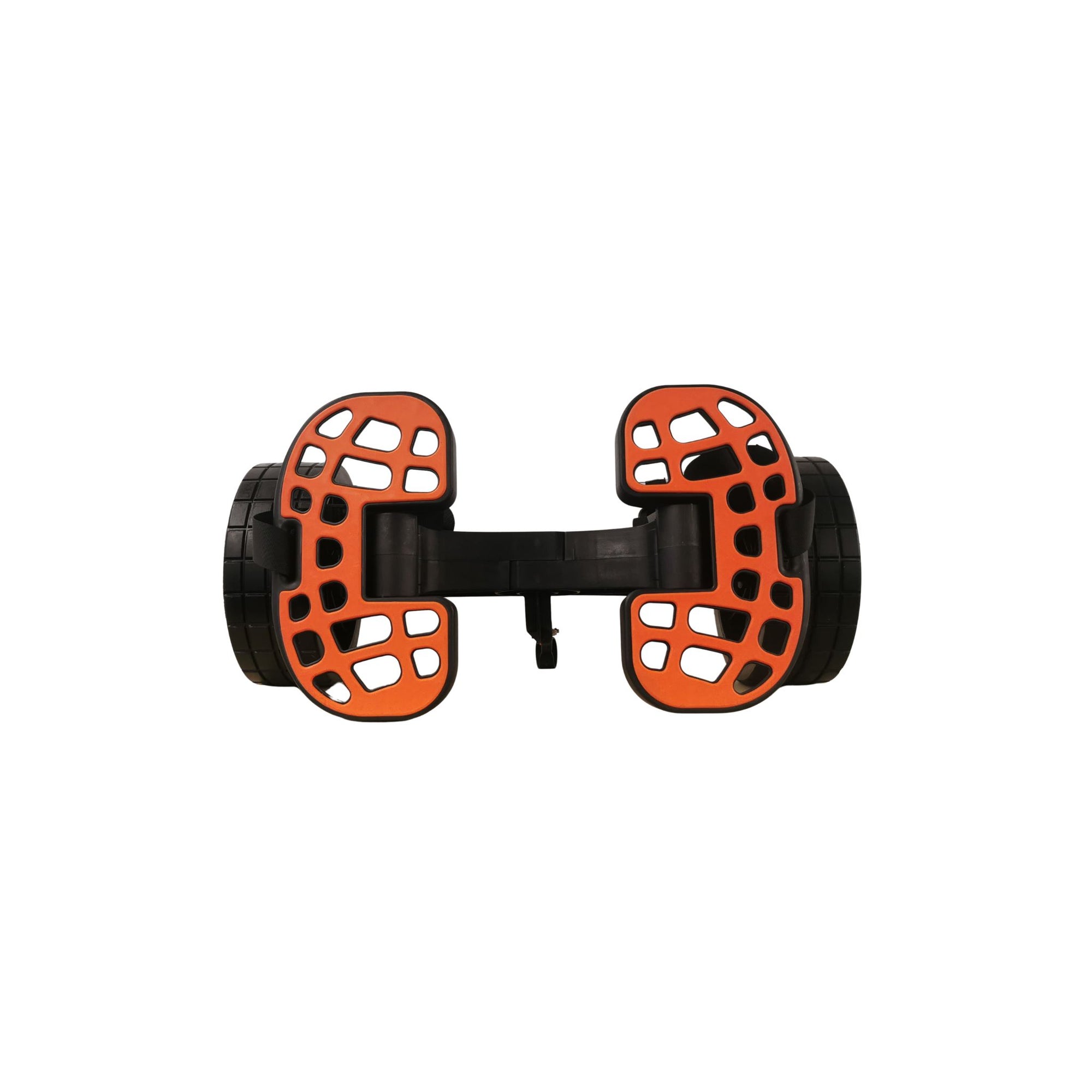 Side profile of the Cambridge Kayaks Heavy Duty Kayak Trolley showcasing its low centre of gravity, detachable design that disassembles in 20 seconds, and the belt strap for securing a kayak.