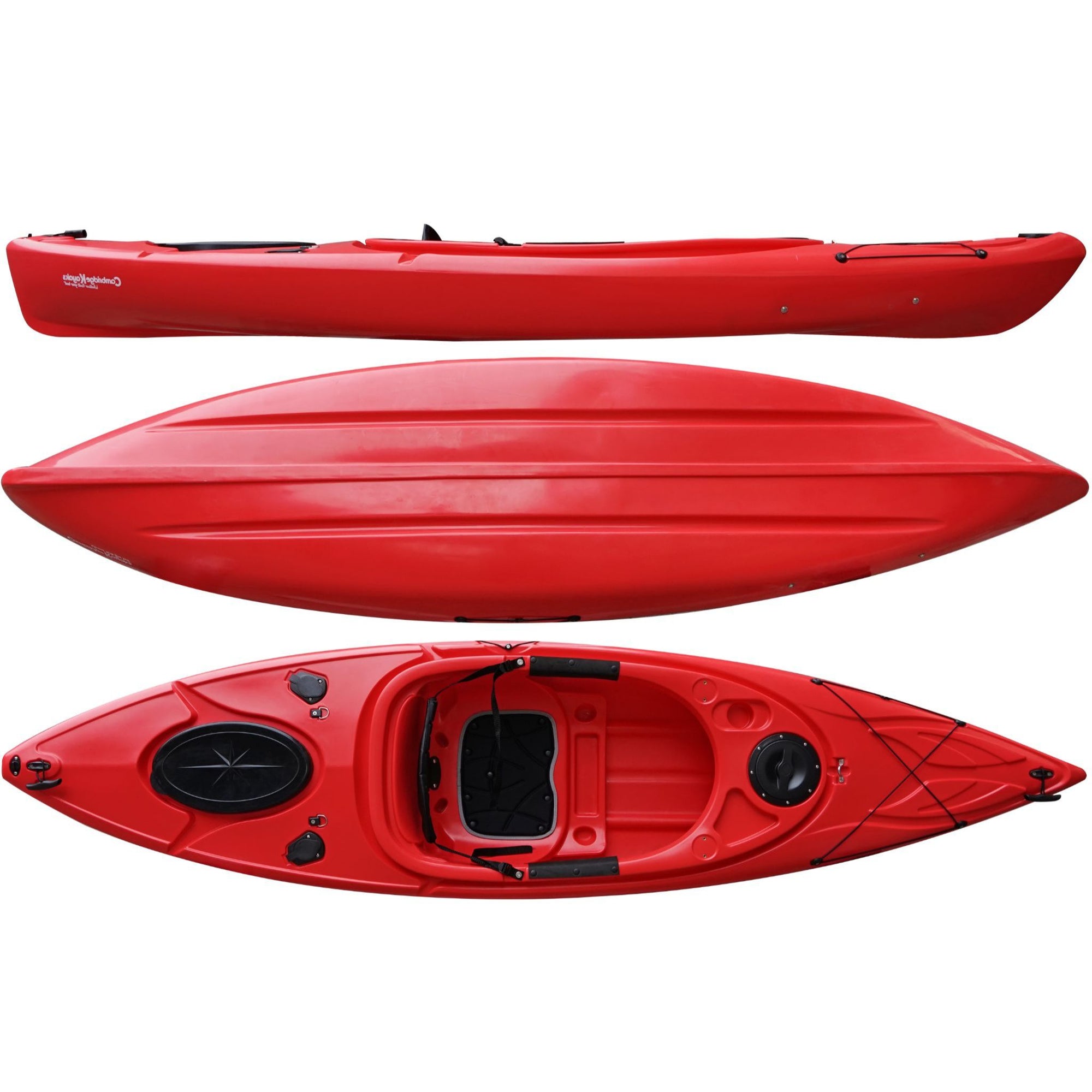 Cambridge Kayaks Herring single sit inside kayak in solid red, versatile design for fishing, family kayaking, coastal paddling and recreational touring