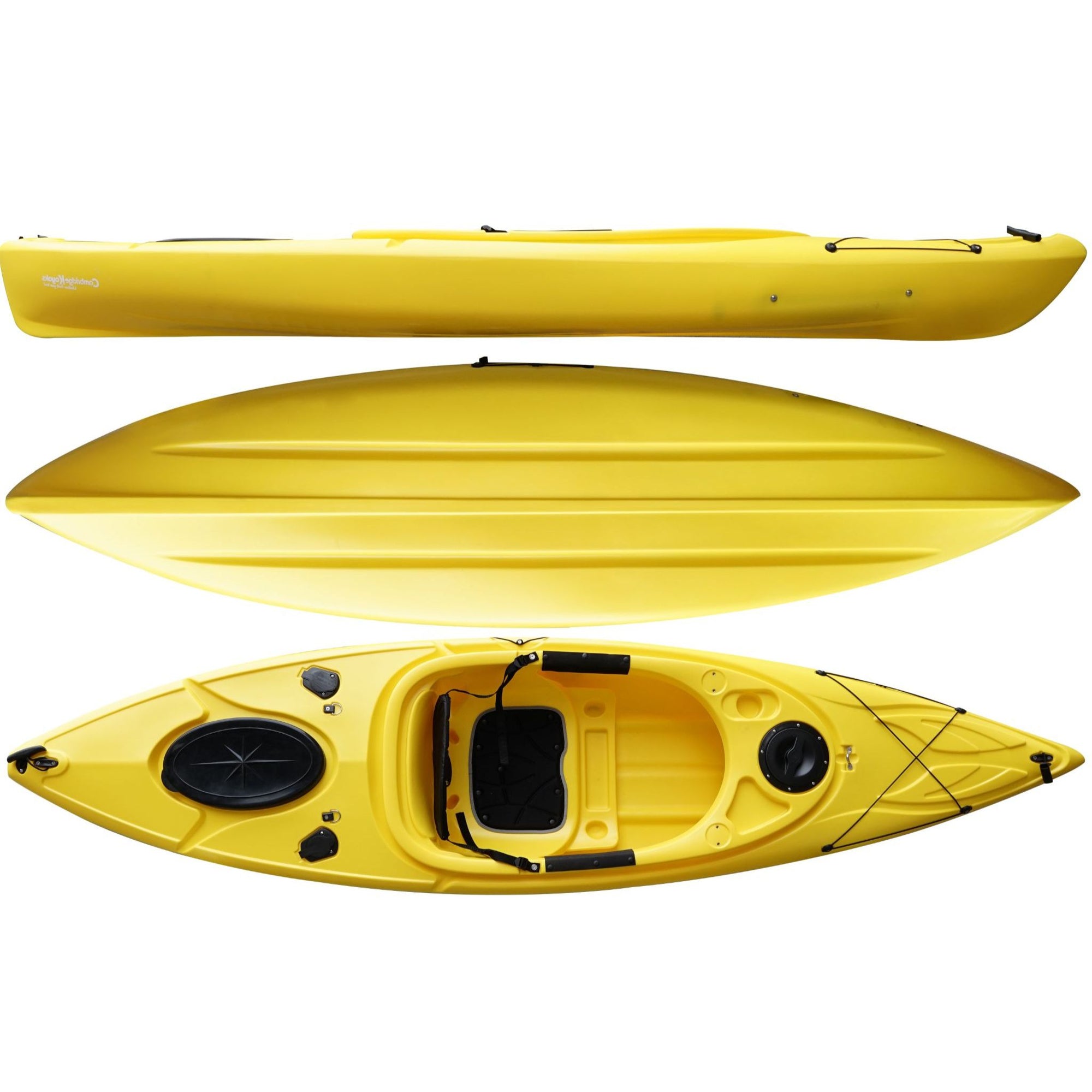 Cambridge Kayaks Herring single sit inside kayak in bright yellow, lightweight leisure kayak for beginners and anglers with storage and comfort seating