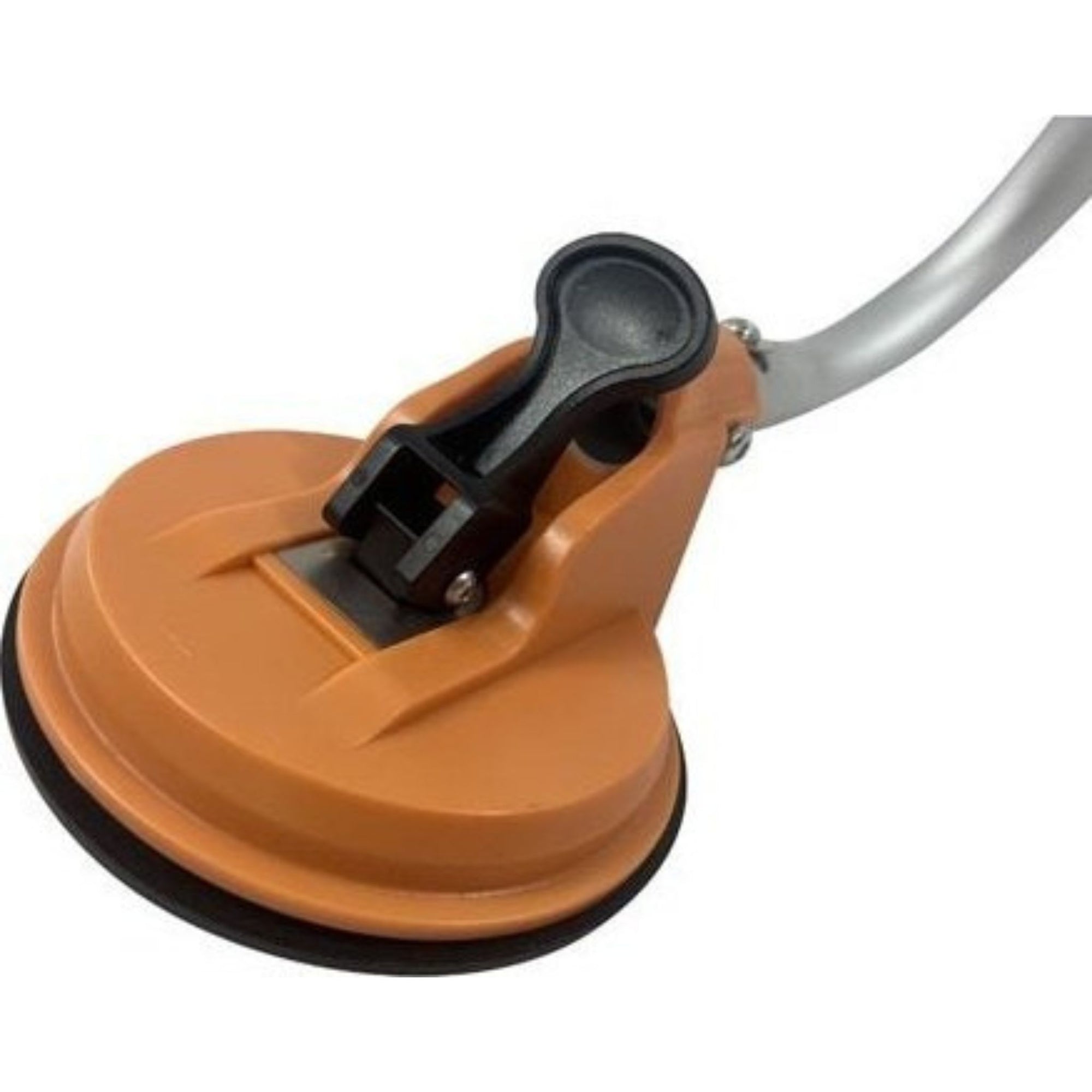 Close-up view of one of the strong orange suction cups on the Cambridge Kayaks Loading Roller Assist, showing sturdy mounting and locking mechanism.