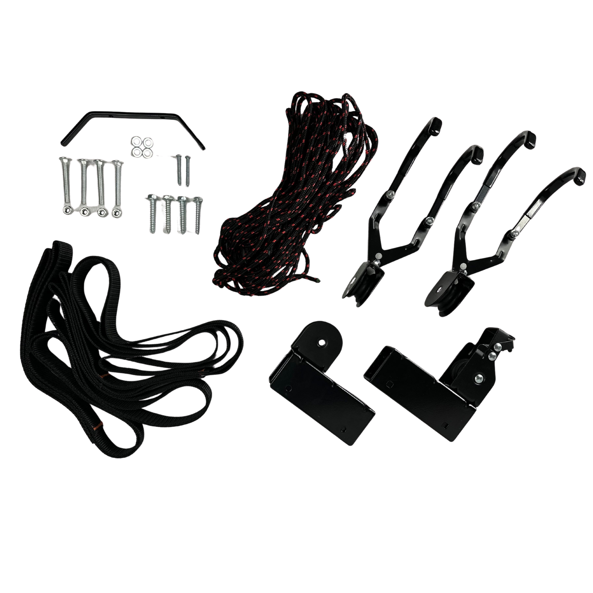 Cambridge Kayaks kayak and SUP ceiling hoist storage system with pulleys, heavy duty straps, mounting brackets, rope and fixings, ideal for garage and shed roof storage in the UK