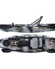 Cambridge Kayaks Manta 9ft fishing kayak in desert camo with deluxe aluminium chair, compact and durable kayak for coastal fishing, freshwater angling, touring and family leisure kayaking with rear bungee storage