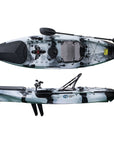 Cambridge Kayaks Marlin Pro fishing kayak in black white camo. Stable single sit-on-top kayak for sea, river, and lake fishing. Durable and reliable design for UK anglers.