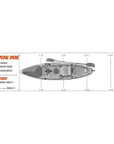 Dimensions diagram showing the Marlin Pro’s length, width, and hull shape. Ideal for comparing UK fishing kayak sizes.
