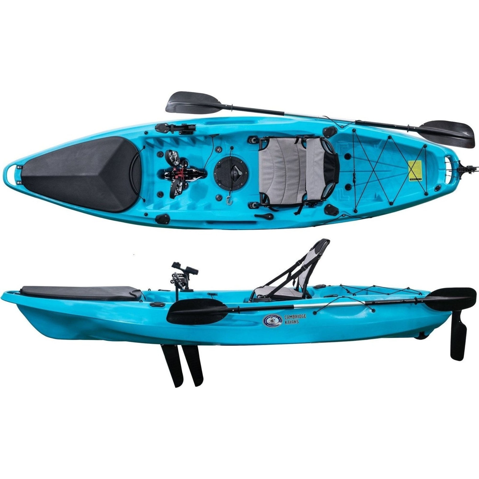 Cambridge Kayaks Marlin Pro fishing kayak in light blue. One of the best sit-on-top kayaks UK for fishing and touring. Adjustable seat and rear storage included.