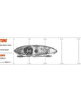 Detailed dimensions diagram of the Cambridge Kayaks Neptune single sit on top kayak showing length, width, weight and specifications