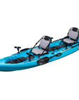 Cambridge Kayaks Orca double sit on fishing kayak in light blue, side view showing clean modern finish and comfortable dual seat layout.