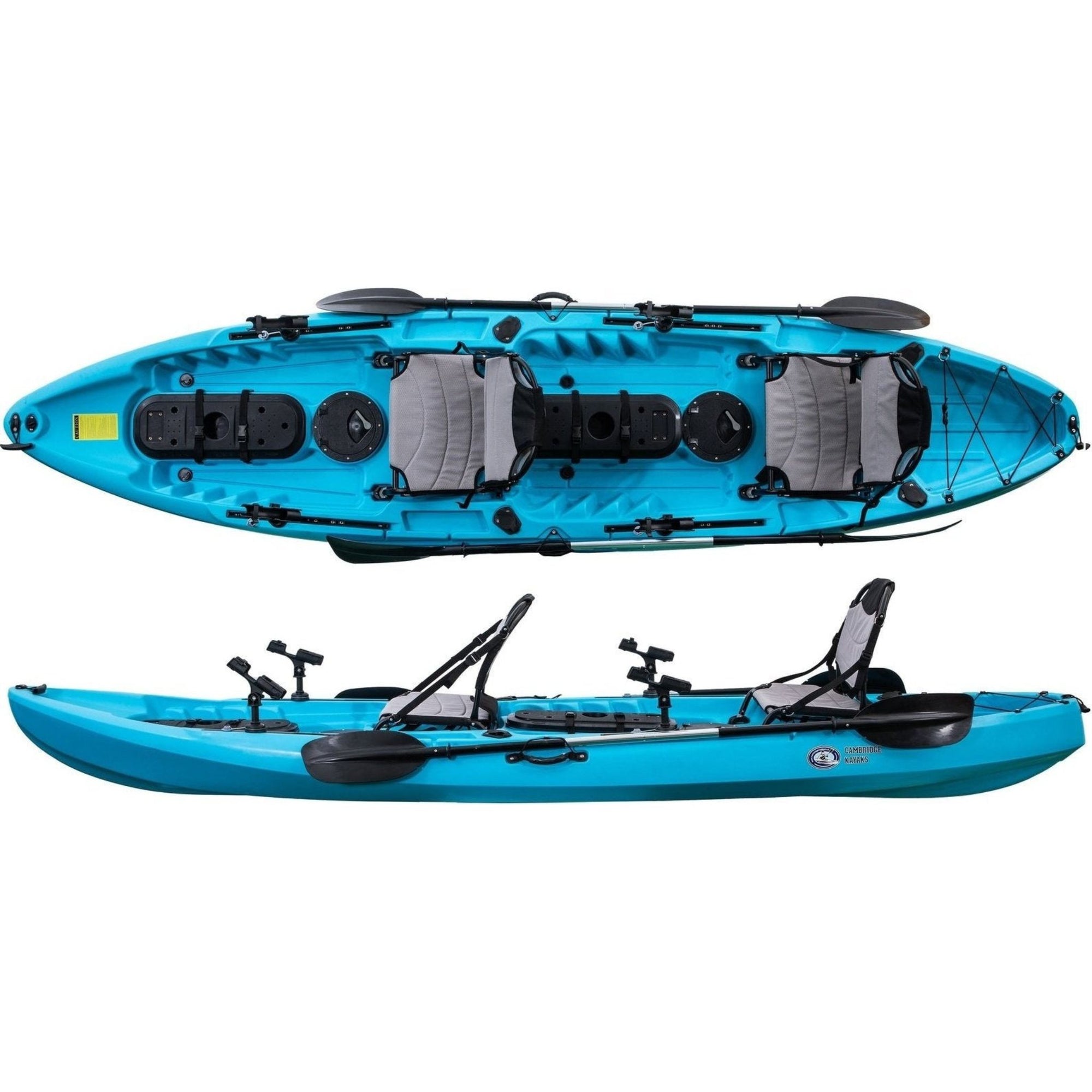 Cambridge Kayaks Orca double sit on top fishing kayak in blue, stable tandem kayak for family use, angling and leisure paddling, one of the best tandem fishing kayaks UK
