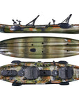 Cambridge Kayaks Orca double fishing kayak in jungle camo, durable sit on top kayak for family leisure use, touring and fishing trips on UK waters