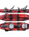 Cambridge Kayaks Orca tandem sit on top fishing kayak in red black camo, stable kayak for beginners and families, ideal for fishing, leisure touring and coastal paddling