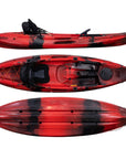 Cambridge Kayaks Quest single 1 plus 1 sit on top fishing kayak in red black camo, stable family kayak with seating for one adult and one child, ideal for sea, river and lake paddling