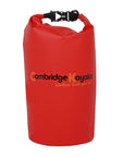 Cambridge Kayaks red 20-litre dry bag featuring a watertight roll-top seal, tough PVC shell, and adjustable shoulder strap. Designed for keeping clothes and electronics completely dry while kayaking, canoeing, or hiking in wet conditions.