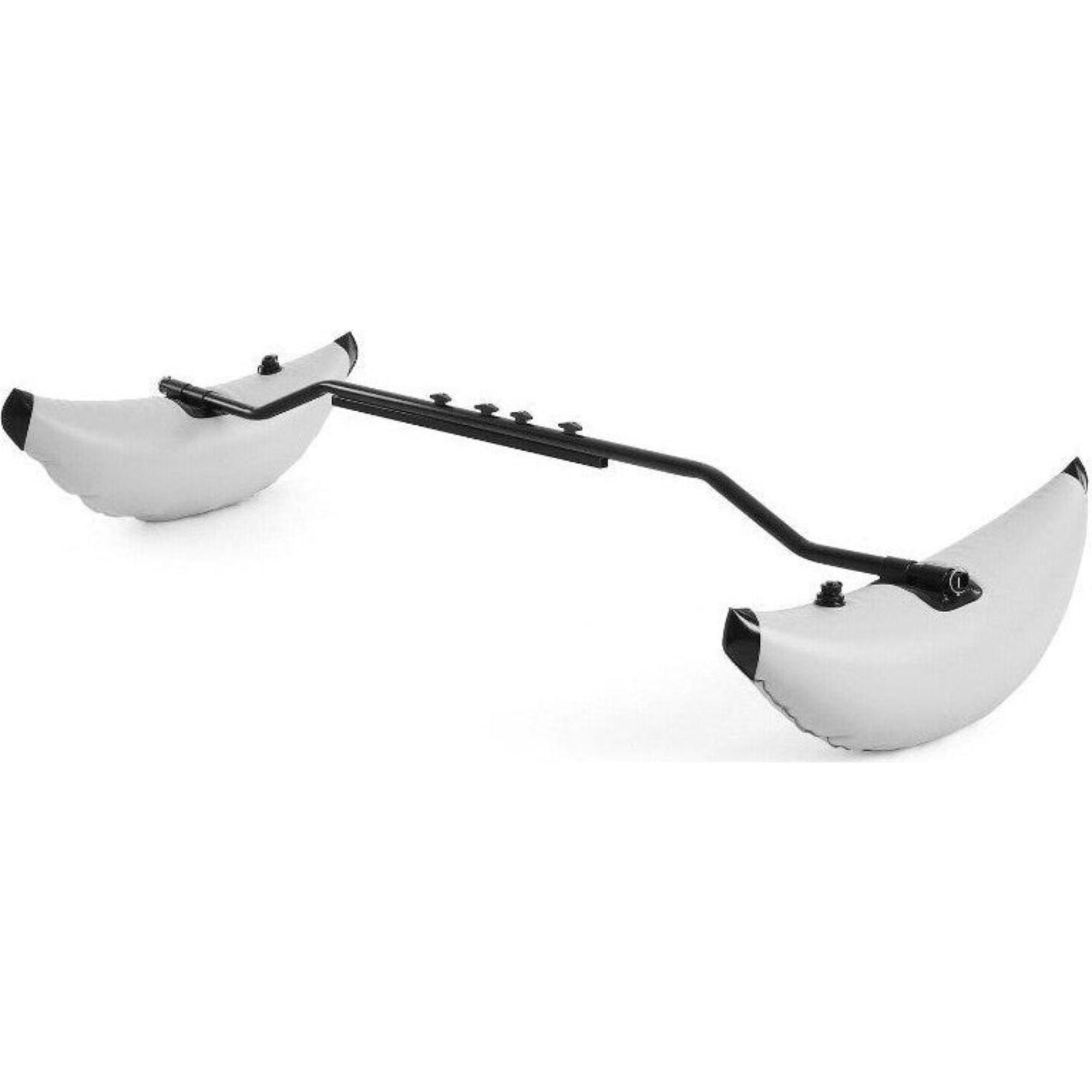 Cambridge Kayaks side float stabiliser kit showing both white floats connected by a black mounting bar, designed to add balance and buoyancy to kayaks.