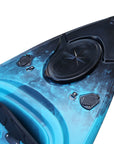 Cambridge Kayaks single sit inside leisure fishing kayak in black blue fade, front angled view with two-tone finish and molded seating for comfort and balance.