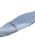 Side-angled view of the Cambridge Kayaks Small Protection Cover showing its contoured fit and elasticated edges for a secure grip around single-seat kayaks.