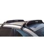Cambridge Kayaks Soft Roof Rack fitted securely to a vehicle roof, shown from the side to display the cushioned pads and adjustable straps in place. Ideal for carrying kayaks, surfboards, or SUPs safely.