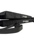 Side view of the Cambridge Kayaks soft roof rack showing both pads stacked with securing straps attached.