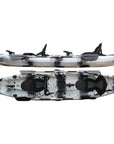 Cambridge Kayaks Sun Fish leisure double fishing kayak in black white camo, versatile tandem kayak with comfortable seating, ideal for touring and recreational angling
