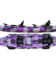 Cambridge Kayaks Sun Fish double sit on top kayak in purple camo, colourful family leisure kayak with rod holders, footrests and stable hull for beginners and experienced paddlers