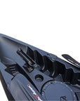 Cambridge Kayaks Sunfish Double Fishing Kayak in black, mid-deck photo showing seat fixings and moulded foot grips for comfort on UK waters.