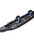 Cambridge Kayaks Sunfish Double Fishing Kayak in black finish, rear-to-front angle highlighting cargo bungee well and drainage holes ideal for UK angling.