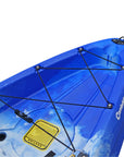 Cambridge Kayaks Sunfish Double Fishing Kayak in blue camo colour, side profile view highlighting hull design for excellent stability in UK lakes and sea waters.