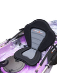 Cambridge Kayaks Sunfish Double Fishing Kayak in purple camo colour, top-down shot showing twin seating and hatch layout for family or tandem use in UK waters.