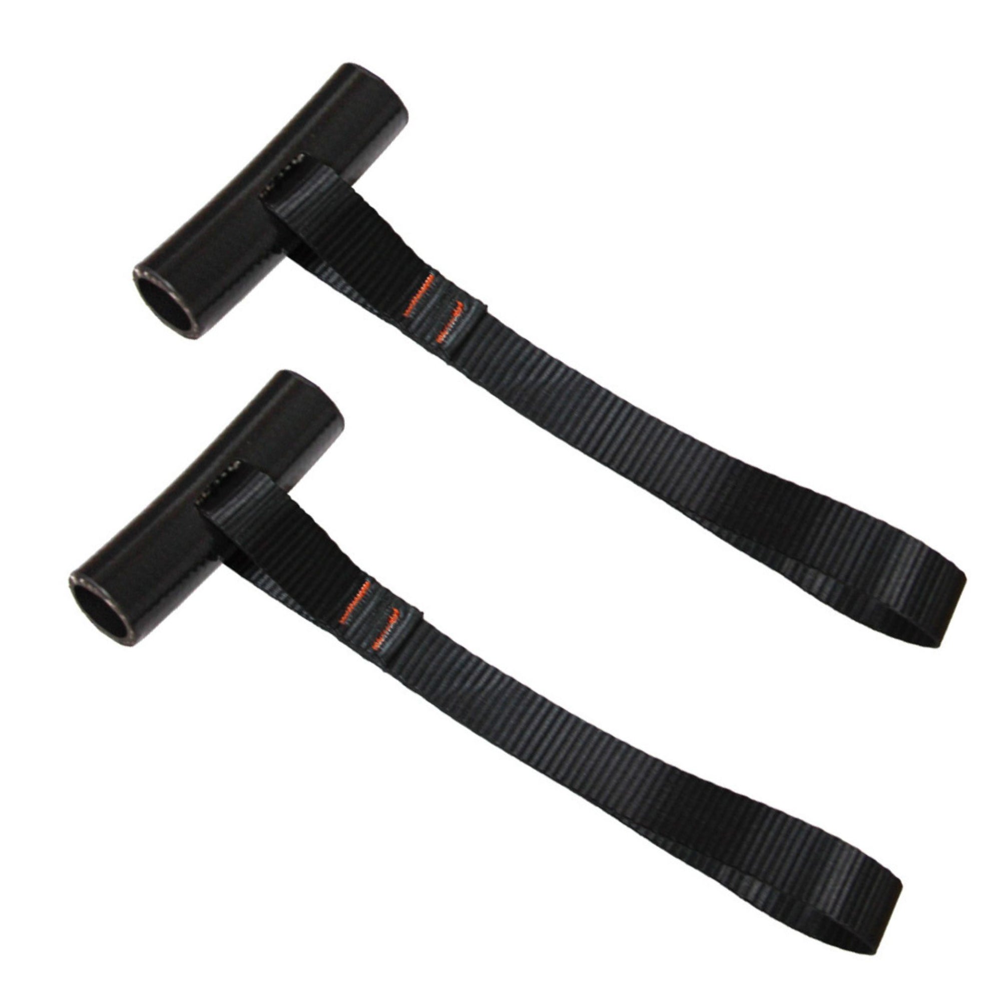 Two black rubber bonnet loops used with the Cambridge Kayaks tie down strap system, ideal for securing ropes safely to the front or rear of vehicles.